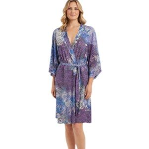 Bisou Bisou Kimono Robe Floral Bell Sleeve Wrap Tie Size L Multicolor Romantic